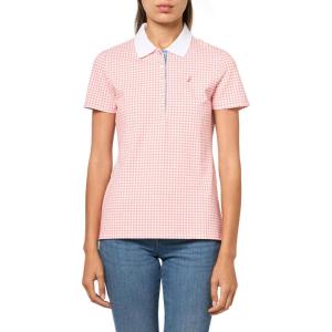 Nautica Women’s 5-Button Short Sleeve Breathable 100% Cotton Polo Shirt(Bloom/Bright White)
