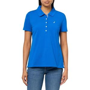 Nautica Women’s 5-Button Short Sleeve Breathable 100% Cotton Polo Shirt(Cerulean)