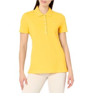 Nautica Women’s 5-Button Short Sleeve Breathable 100% Cotton Polo Shirt(Daffodil)