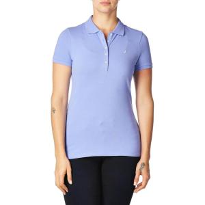 Nautica Women’s 5-Button Short Sleeve Breathable 100% Cotton Polo Shirt(Deep Peri)