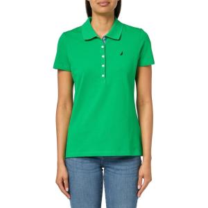 Nautica Women’s 5-Button Short Sleeve Breathable 100% Cotton Polo Shirt(Fern)