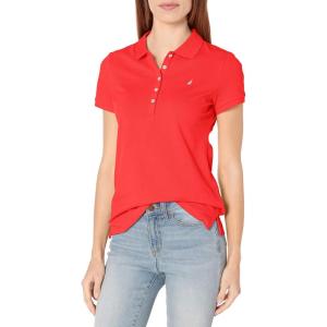 Nautica Women’s 5-Button Short Sleeve Breathable 100% Cotton Polo Shirt(Hibiscus)