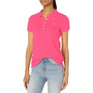 Nautica Women’s 5-Button Short Sleeve Breathable 100% Cotton Polo Shirt(Leis Pink)