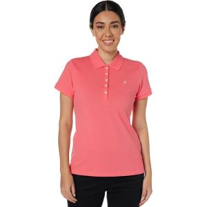 Nautica Women’s 5-Button Short Sleeve Breathable 100% Cotton Polo Shirt(Melon Pink)