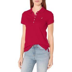 Nautica Women’s 5-Button Short Sleeve Breathable 100% Cotton Polo Shirt(Nautica Red)