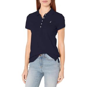 Nautica Women’s 5-Button Short Sleeve Breathable 100% Cotton Polo Shirt(Navy)
