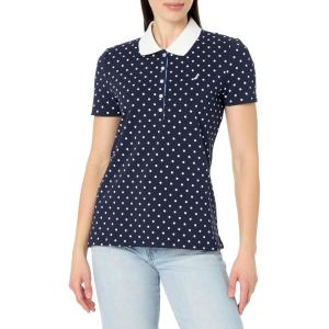 Nautica Women’s 5-Button Short Sleeve Breathable 100% Cotton Polo Shirt(Poka Dot White/Night Sky)