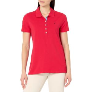 Nautica Women’s 5-Button Short Sleeve Breathable 100% Cotton Polo Shirt(Regatta Red)