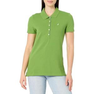 Nautica Women’s 5-Button Short Sleeve Breathable 100% Cotton Polo Shirt(Salted Lime)