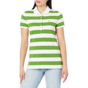Nautica Women’s 5-Button Short Sleeve Breathable 100% Cotton Polo Shirt(Salted Lime/Bright White)