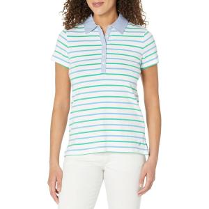 Nautica Women’s 5-Button Short Sleeve Breathable 100% Cotton Polo Shirt(Spinner Green)