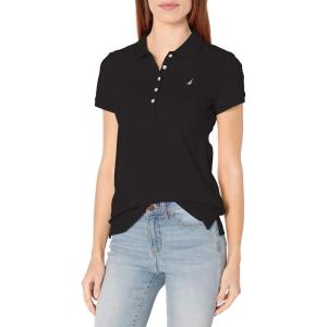 Nautica Women’s 5-Button Short Sleeve Breathable 100% Cotton Polo Shirt(True Black)