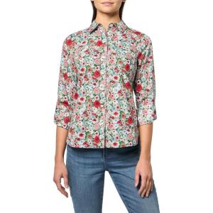 Nautica Women’s Button Front Long Sleeve Roll Tab Shirt(Bloom Multi)