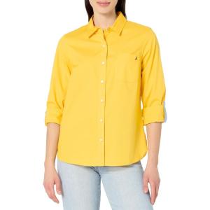 Nautica Women’s Button Front Long Sleeve Roll Tab Shirt(Daffodil)