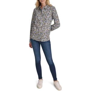Nautica Women’s Button Front Long Sleeve Roll Tab Shirt(Deep French Blue Multi)