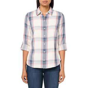 Nautica Women’s Button Front Long Sleeve Roll Tab Shirt(Deep Pink Multi)