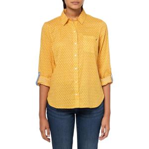 Nautica Women’s Button Front Long Sleeve Roll Tab Shirt(Golden Glow Multi)
