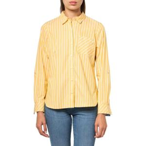 Nautica Women’s Button Front Long Sleeve Roll Tab Shirt(Goldenrod/White)