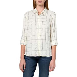 Nautica Women’s Button Front Long Sleeve Roll Tab Shirt(Ivory Multi)