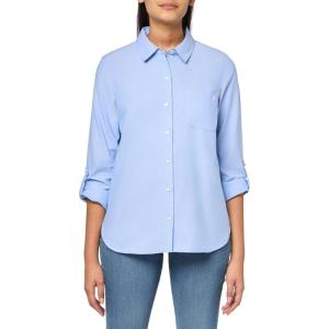 Nautica Women’s Button Front Long Sleeve Roll Tab Shirt(Oxford French Blue)