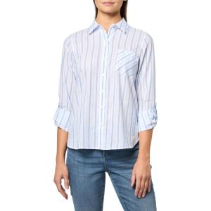 Nautica Women’s Button Front Long Sleeve Roll Tab Shirt(Pacific Multi)