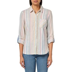 Nautica Women’s Button Front Long Sleeve Roll Tab Shirt(Pink Multi)