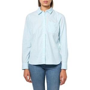 Nautica Women’s Button Front Long Sleeve Roll Tab Shirt(Porcelain Blue/Bright White)