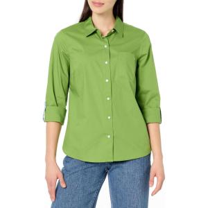 Nautica Women’s Button Front Long Sleeve Roll Tab Shirt(Salted Lime)