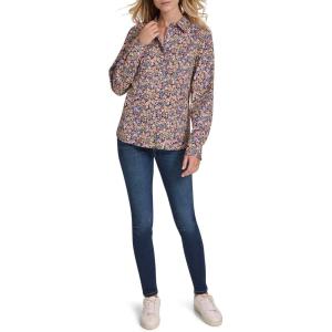 Nautica Women’s Button Front Long Sleeve Roll Tab Shirt(Solid Confetti)