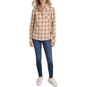 Nautica Women’s Button Front Long Sleeve Roll Tab Shirt(Tigers Eye/White Swan)