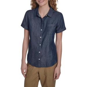 Nautica Women’s Button Front Short Sleeve Camp Shirt(Dark Azure)