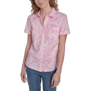 Nautica Women’s Button Front Short Sleeve Camp Shirt(English Rose Multi)