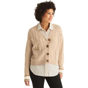 Nautica Women’s Button Long Sleeve Cardigan Cable V-Neck Sweater(Light Heather Fawn Multi)