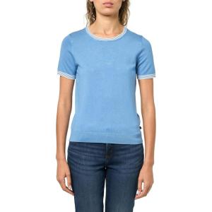 Nautica Women’s Crew Neck Solid Short Sleeve Sweater(Blue Haze/ Ivory)