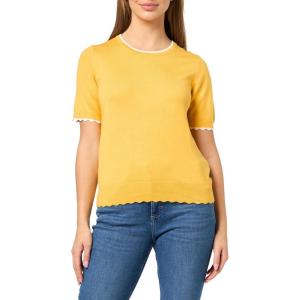Nautica Women’s Crew Neck Solid Short Sleeve Sweater(Deep Maize/Bright White)