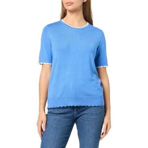Nautica Women’s Crew Neck Solid Short Sleeve Sweater(French Blue/Bright White)