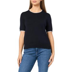 Nautica Women’s Crew Neck Solid Short Sleeve Sweater(Night Sky/Bright White)