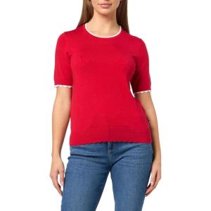 Nautica Women’s Crew Neck Solid Short Sleeve Sweater(Scarlet/Bright White)