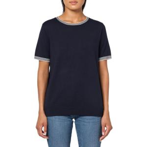 Nautica Women’s Crew Neck Solid Short Sleeve Sweater(Sky Captain/ Ivory)