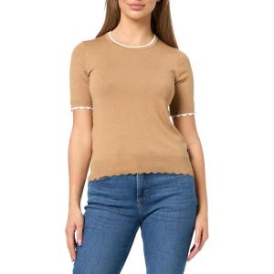 Nautica Women’s Crew Neck Solid Short Sleeve Sweater(Tannin/Bright White)
