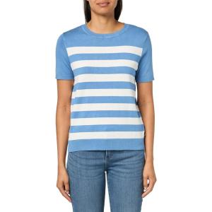 Nautica Women’s Crew Neck Stripe Short Sleeve Sweater(Blue Haze/ Ivory)