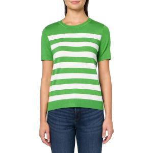Nautica Women’s Crew Neck Stripe Short Sleeve Sweater(New Leaf/ Ivory)