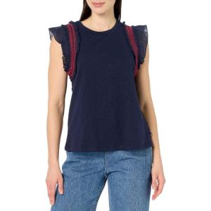 Nautica Women’s Crew Neckline Short Sleeve Ruffle Sleeve Shirt(Night Sky)