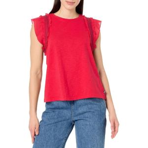 Nautica Women’s Crew Neckline Short Sleeve Ruffle Sleeve Shirt(Regatta Red)