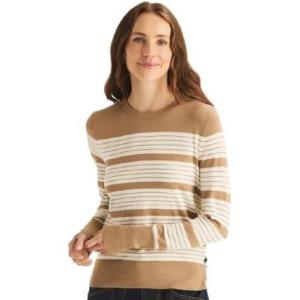 Nautica Women’s Crewneck Stripe Long Sleeve Crewneck Sweater(Camel/Ivory)