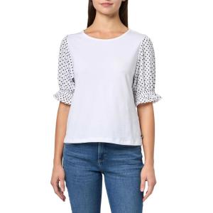 Nautica Women’s Knit Short Sleeve Puff Sleeve Mixed Media Knit Top(Bright White)