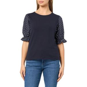 Nautica Women’s Knit Short Sleeve Puff Sleeve Mixed Media Knit Top(Night Sky)