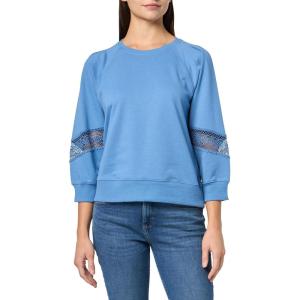 Nautica Women’s Lace Sleeve Patch Shoulder Pleats Crewneck Soft Lace Placement Sweatshirt(Blue Haze)