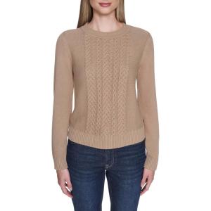 Nautica Women’s Long Sleeve Cable Crewneck Sweater(Camel)
