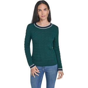 Nautica Women’s Long Sleeve Cable Crewneck Sweater(Forest Multi)